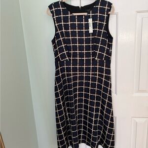 Elegant Navy and White Checkered Dress
